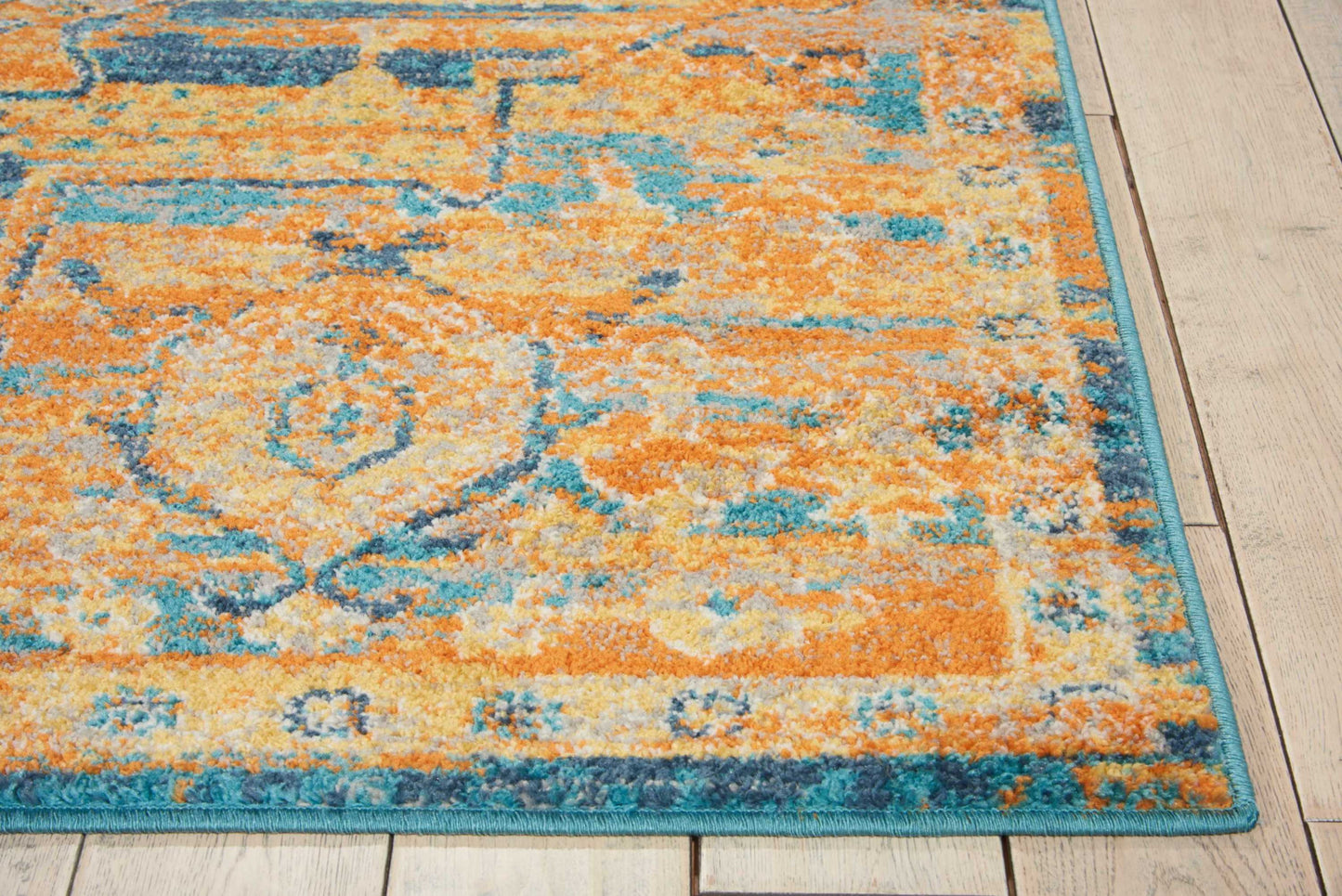 4' X 6' Teal And Gold Medallion Distressed Area Rug