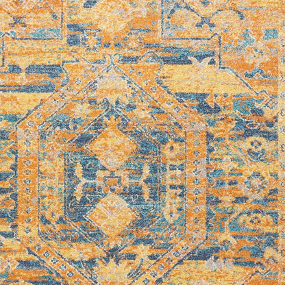 4' X 6' Teal And Gold Medallion Distressed Area Rug