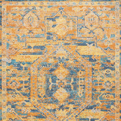 4' X 6' Teal And Gold Medallion Distressed Area Rug