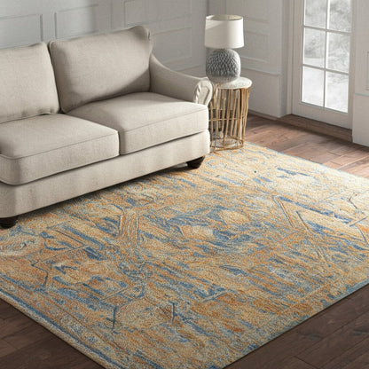 4' X 6' Teal And Gold Medallion Distressed Area Rug