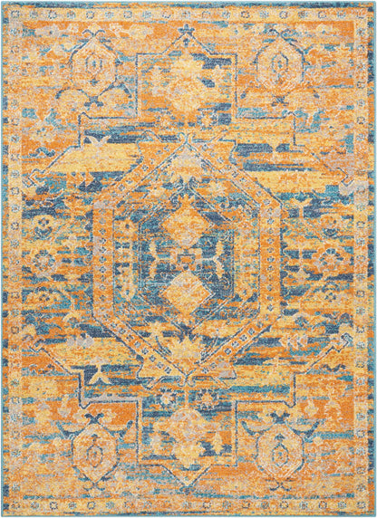 4' X 6' Teal And Gold Medallion Distressed Area Rug