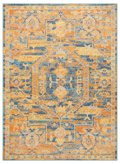 4' X 6' Teal And Gold Medallion Distressed Area Rug