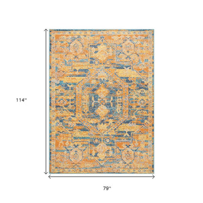 4' X 6' Teal And Gold Medallion Distressed Area Rug