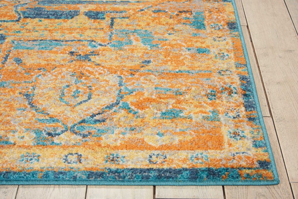 4' X 6' Teal And Gold Medallion Distressed Area Rug