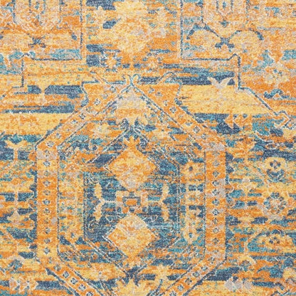 4' X 6' Teal And Gold Medallion Distressed Area Rug