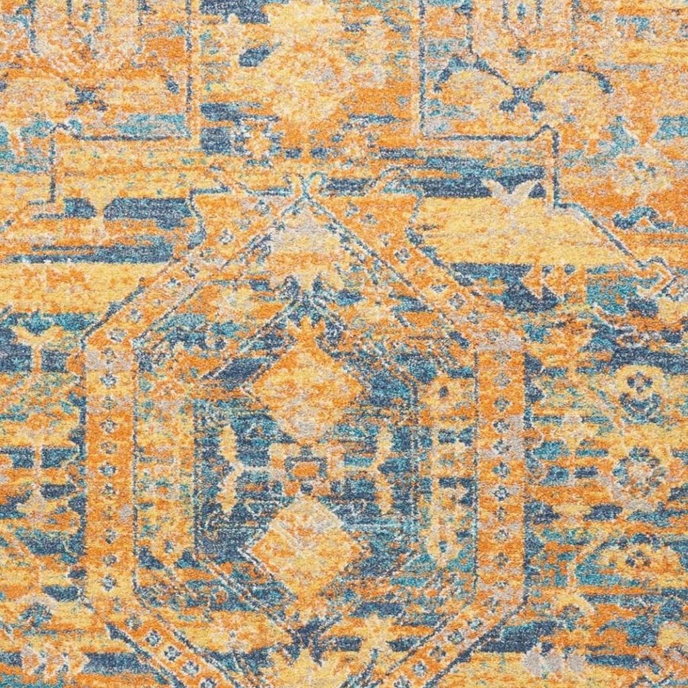 4' X 6' Teal And Gold Medallion Distressed Area Rug