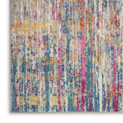 7' X 10' Ivory And Blue Abstract Area Rug