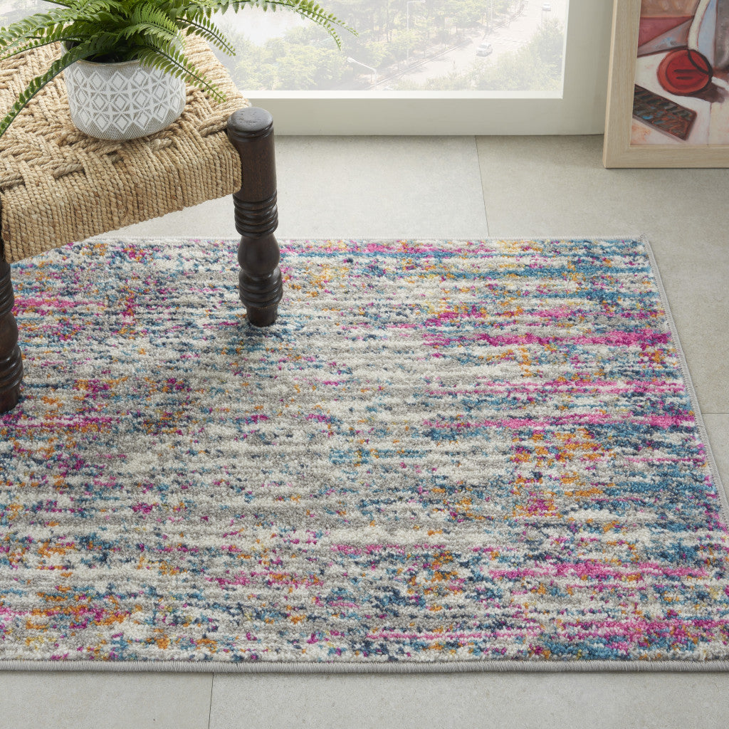 10' Pink And Ivory Abstract Power Loom Runner Rug