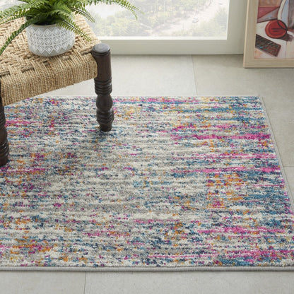 7' X 10' Ivory And Blue Abstract Area Rug