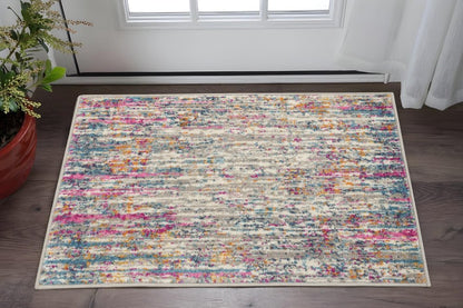 7' X 10' Ivory And Blue Abstract Area Rug