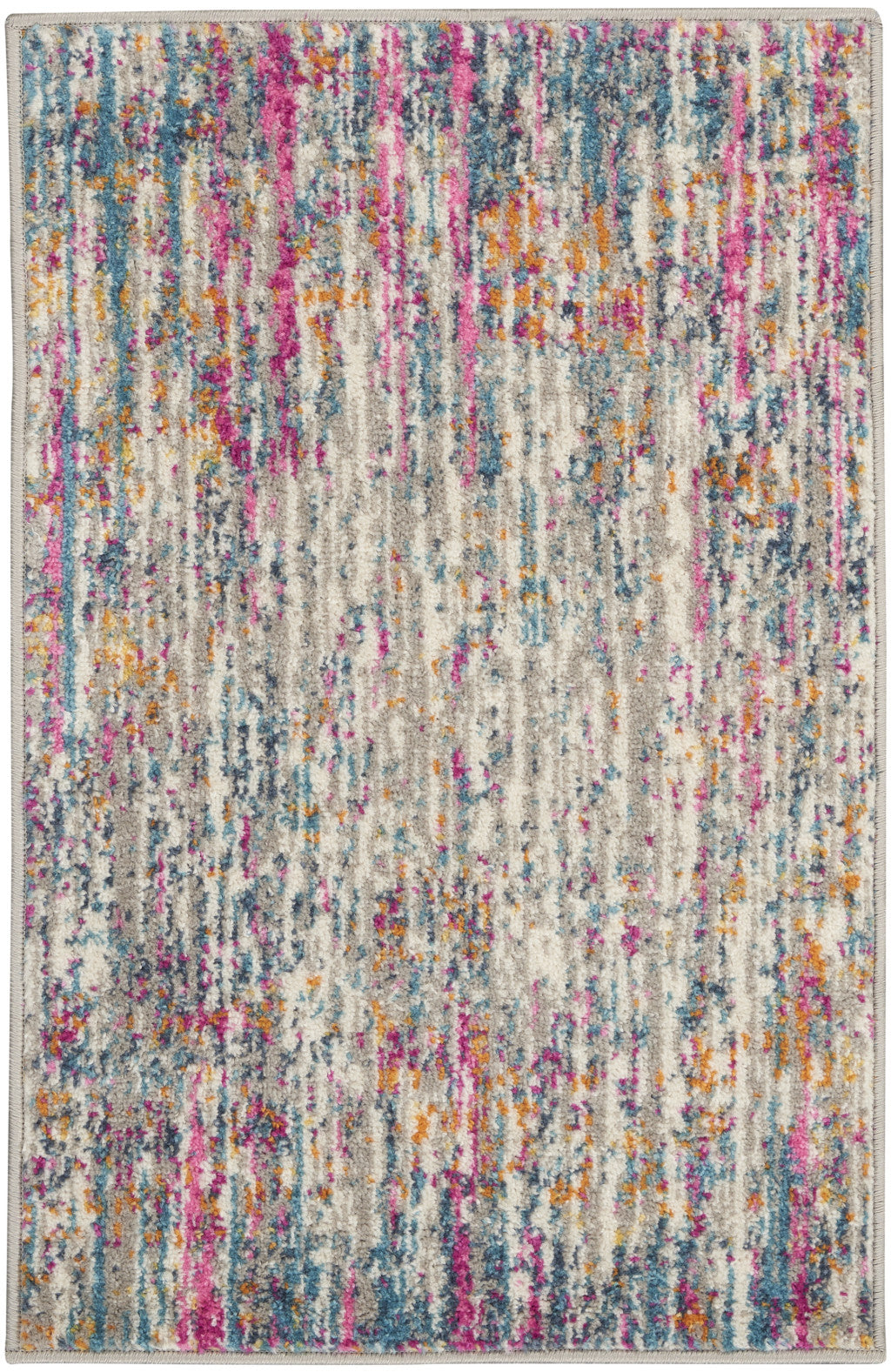 10' Pink And Ivory Abstract Power Loom Runner Rug