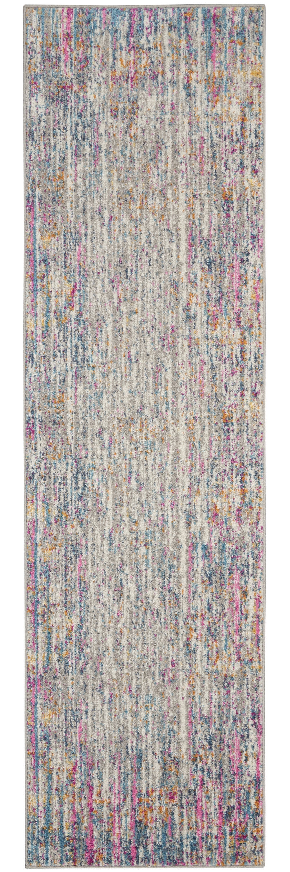 10' Pink And Ivory Abstract Power Loom Runner Rug