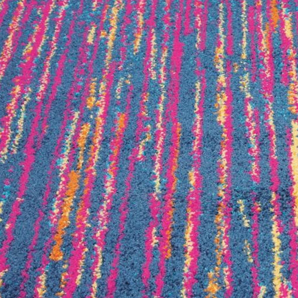 5' X 7' Blue And Pink Abstract Power Loom Area Rug