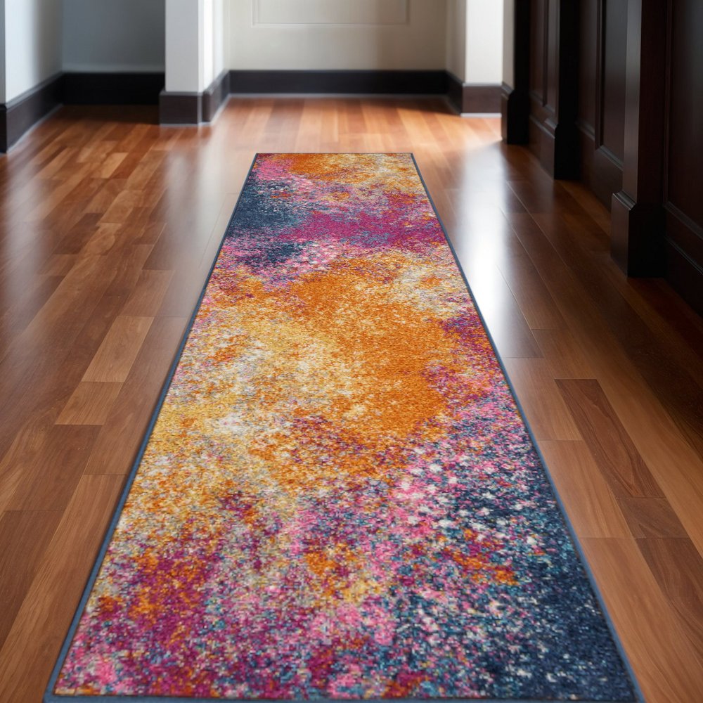 8' X 10' Blue And Orange Abstract Area Rug