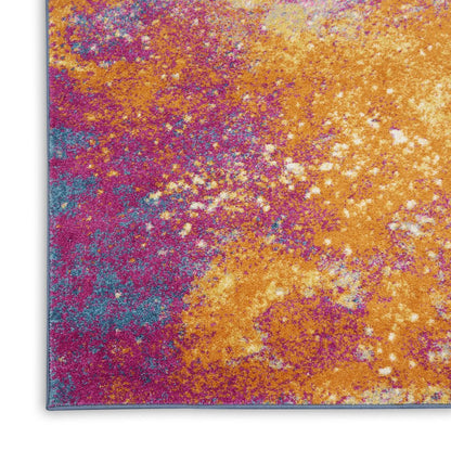 10' Blue And Orange Abstract Runner Rug