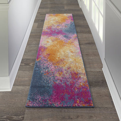 8' X 10' Blue And Orange Abstract Area Rug