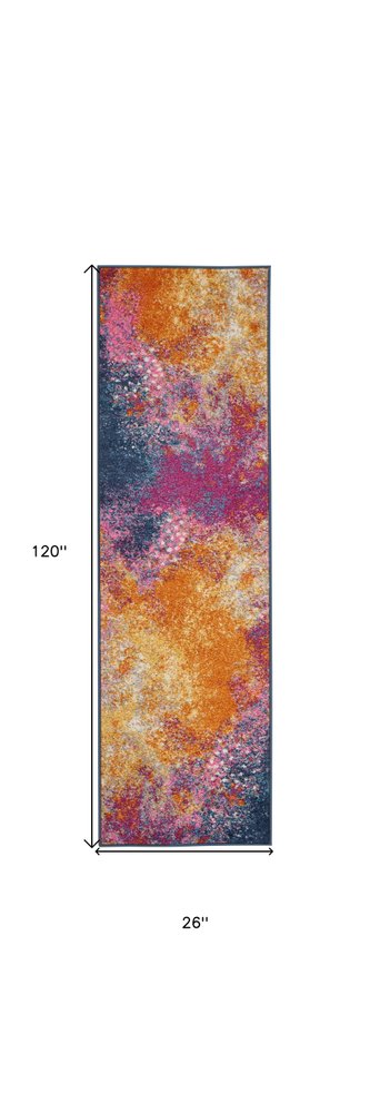 8' X 10' Blue And Orange Abstract Area Rug