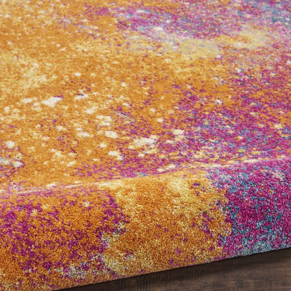 10' Blue And Orange Abstract Runner Rug