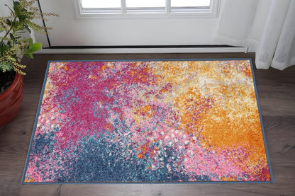 10' Blue And Orange Abstract Runner Rug