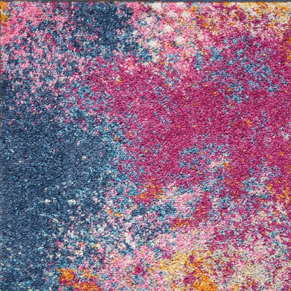 8' Blue And Orange Abstract Runner Rug