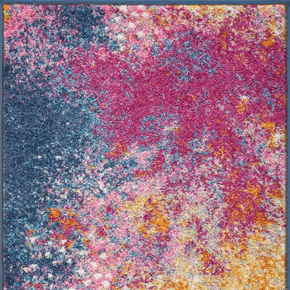 10' Blue And Orange Abstract Runner Rug