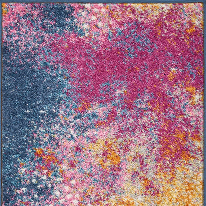 10' Blue And Orange Abstract Runner Rug