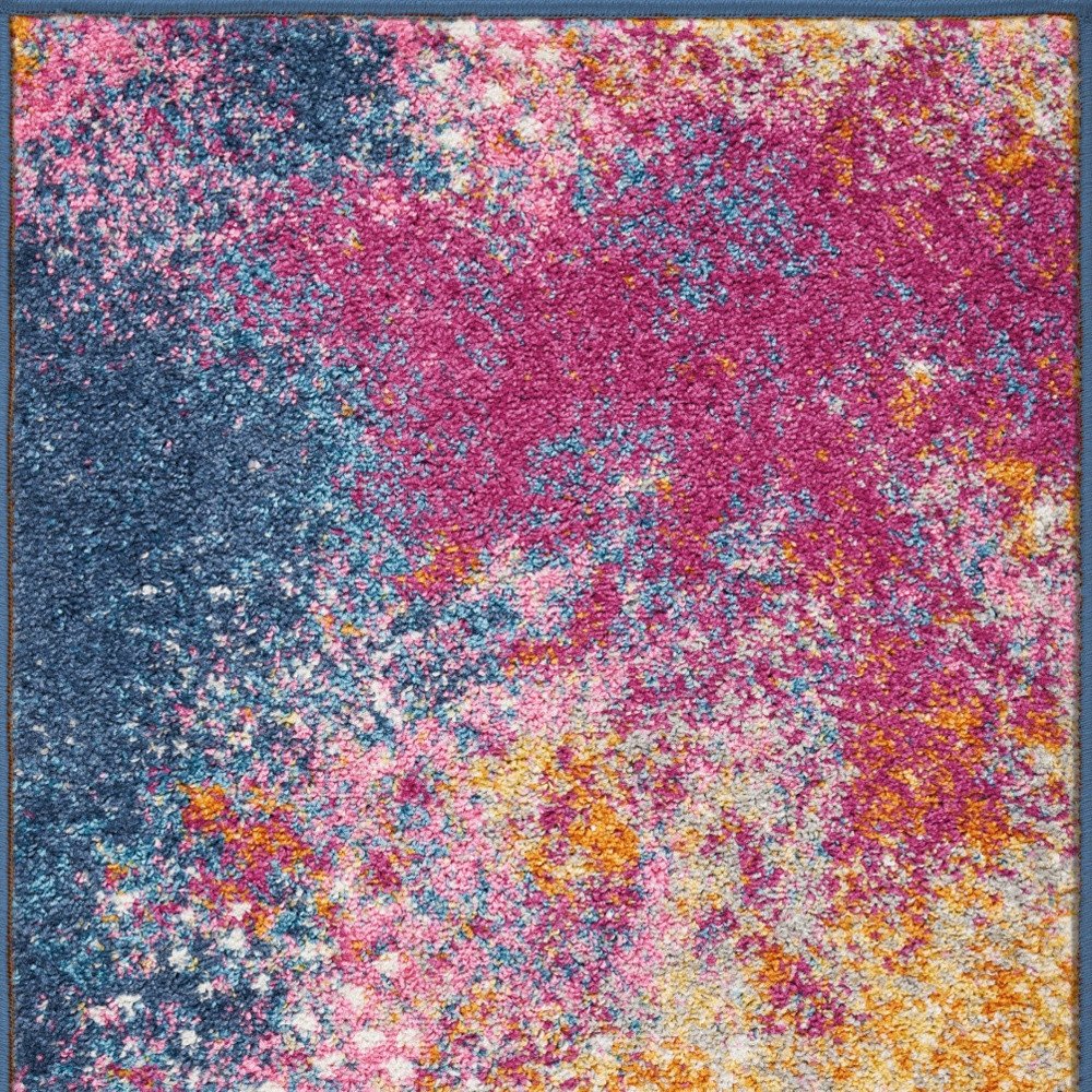 10' Blue And Orange Abstract Runner Rug