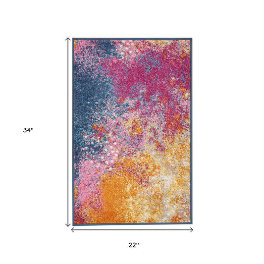 8' Blue And Orange Abstract Runner Rug