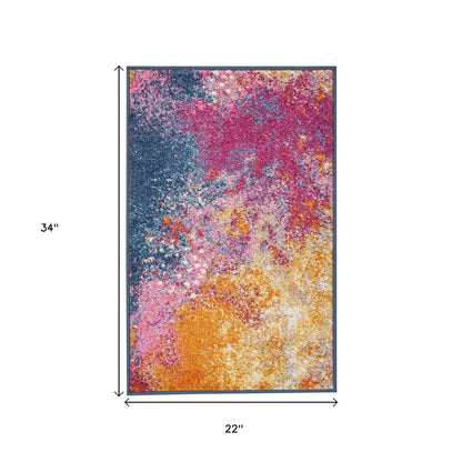 8' Blue And Orange Abstract Runner Rug