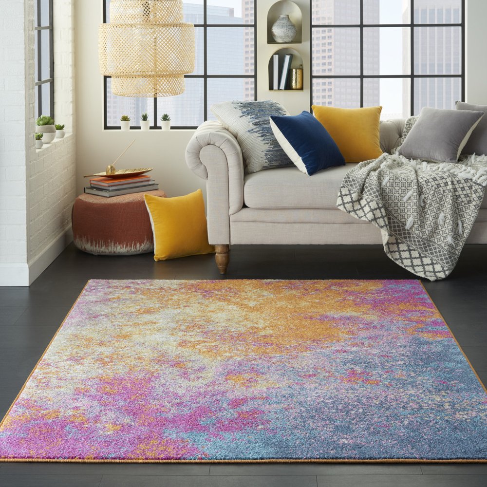 4' X 6' Blue And Orange Abstract Area Rug