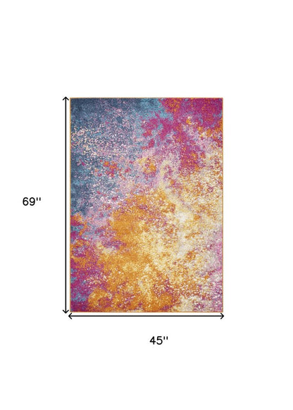 4' X 6' Blue And Orange Abstract Area Rug