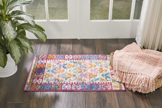 2' X 3' Ivory And Magenta Tribal Pattern Scatter Rug