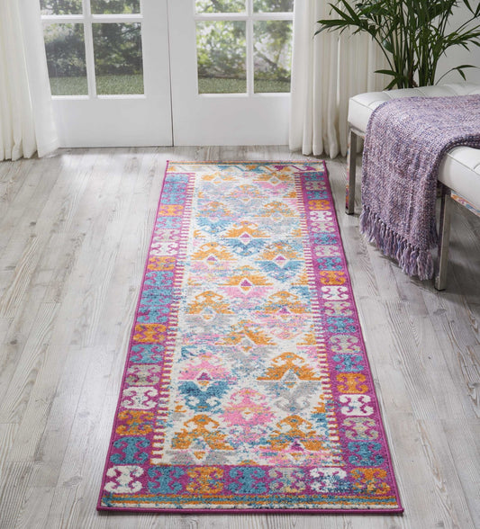 8' Ivory Geometric Power Loom Runner Rug