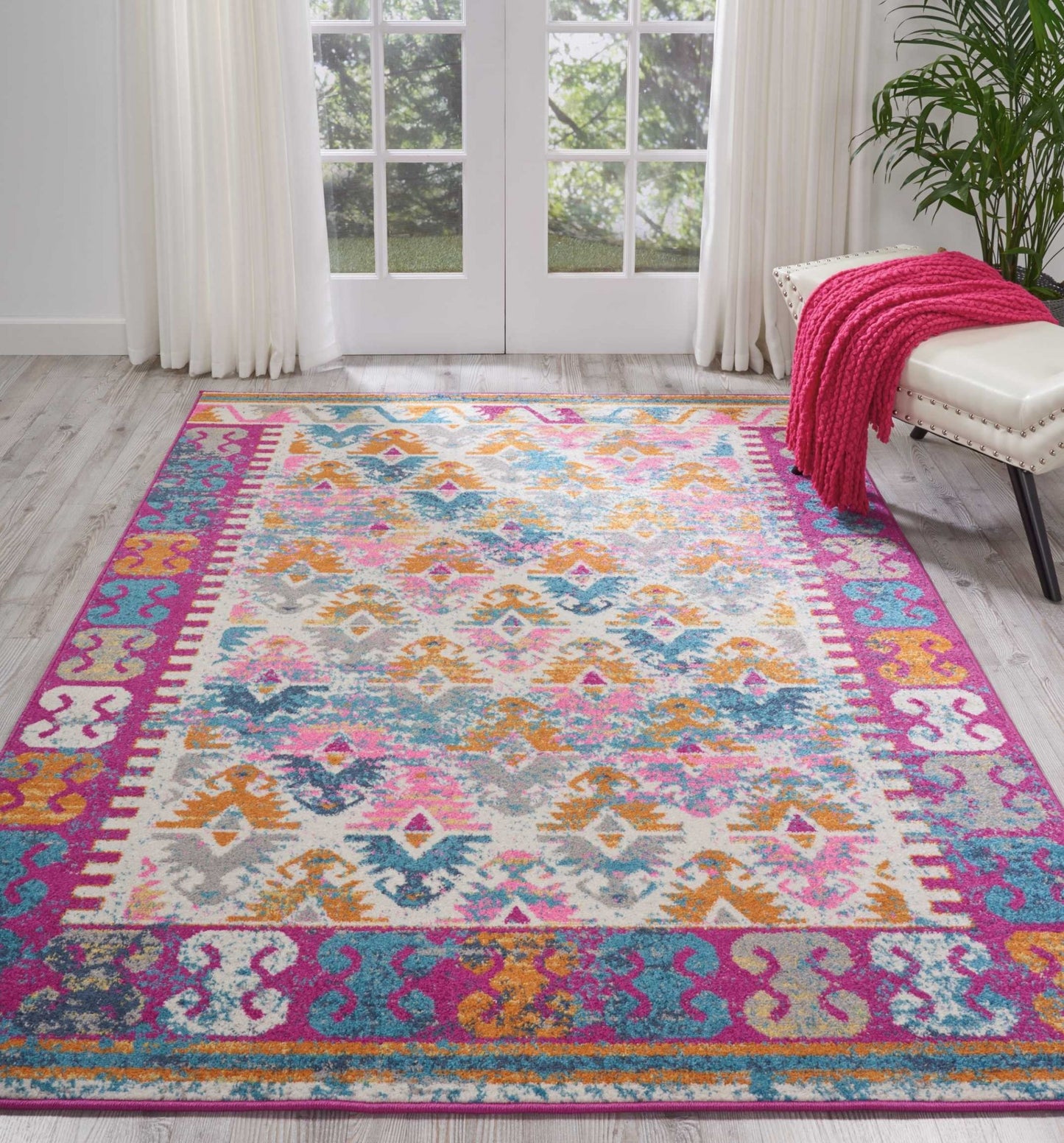 8' Ivory Geometric Power Loom Runner Rug