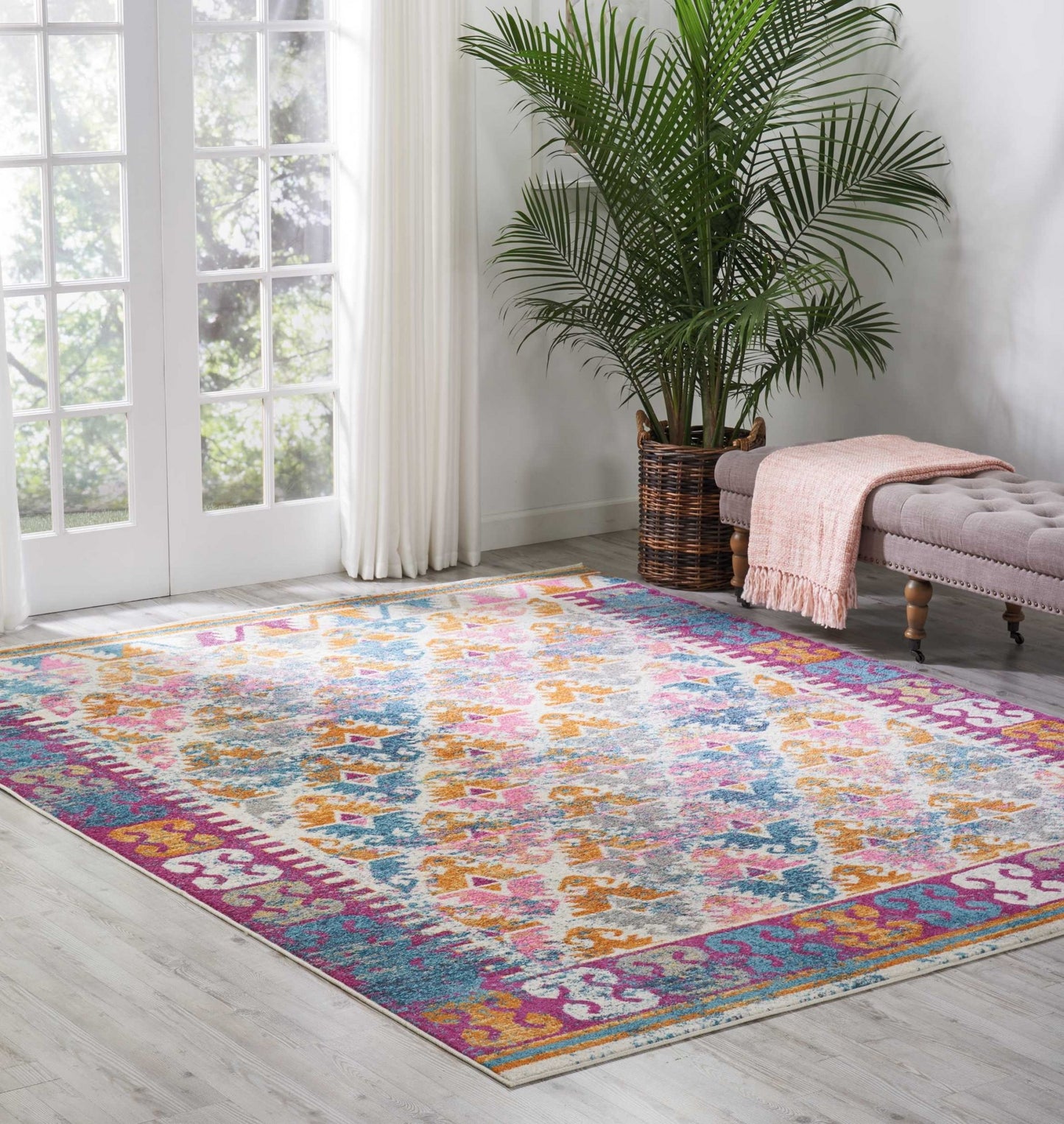 8' Ivory Geometric Power Loom Runner Rug