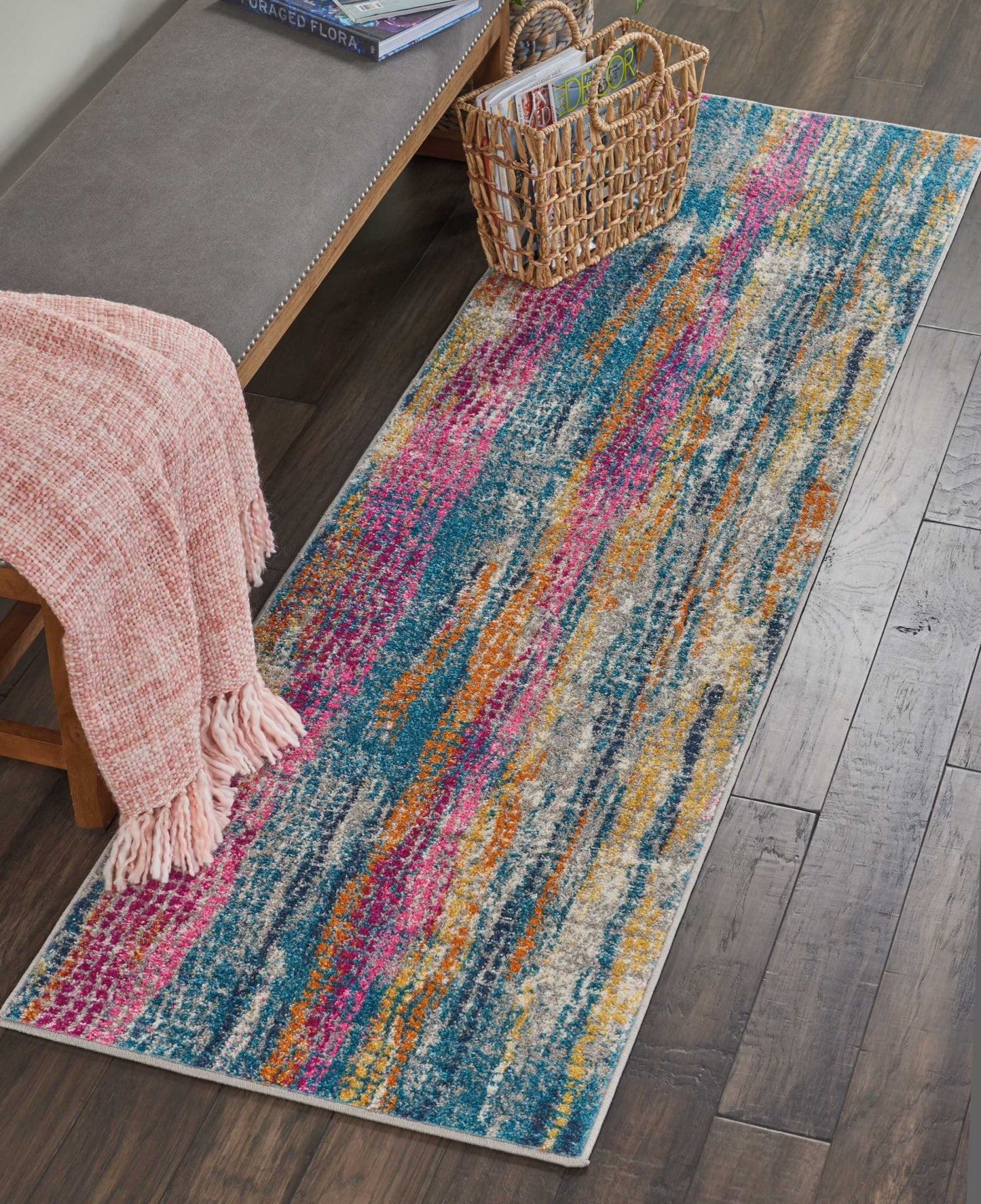 8' X 10' Pink And Blue Abstract Power Loom Area Rug