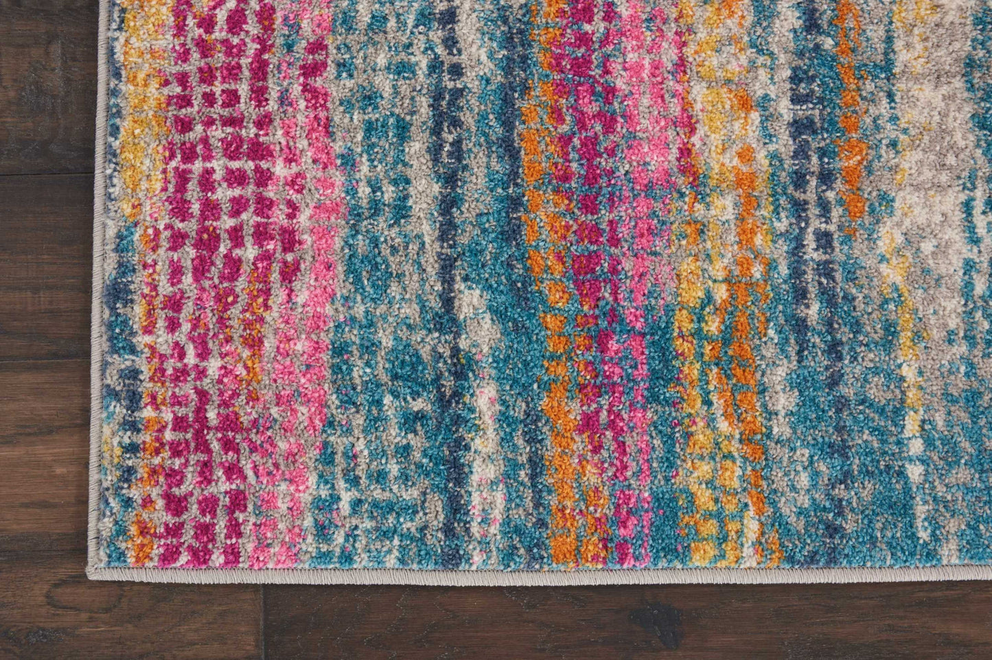 5' X 7' Blue Pink And Gold Abstract Distressed Area Rug