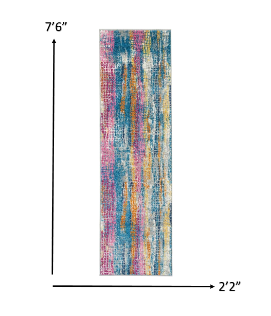 5' X 7' Blue Pink And Gold Abstract Distressed Area Rug