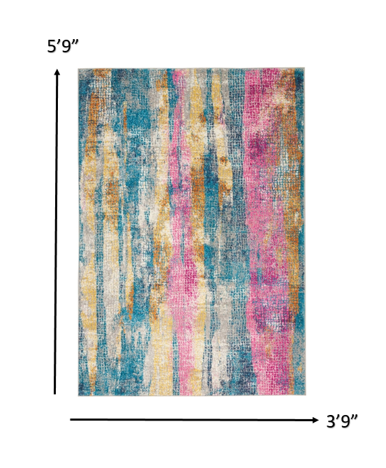 8' X 10' Pink And Blue Abstract Power Loom Area Rug