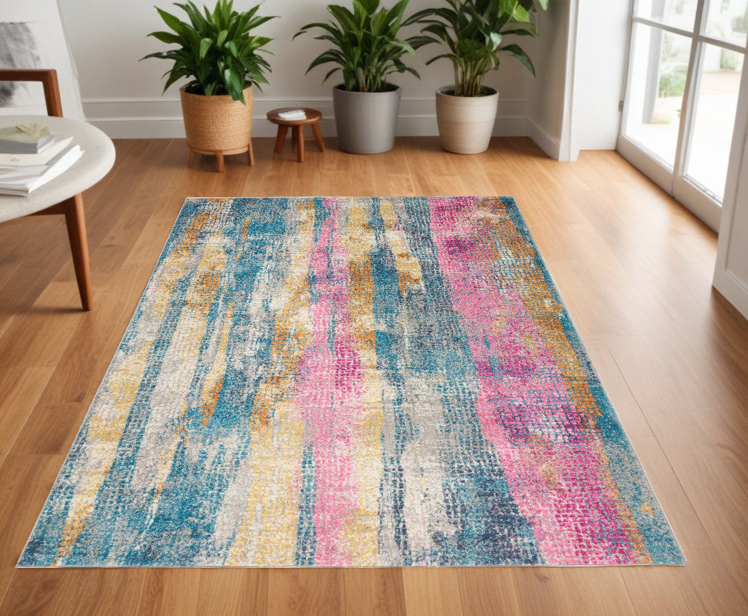 8' X 10' Pink And Blue Abstract Power Loom Area Rug