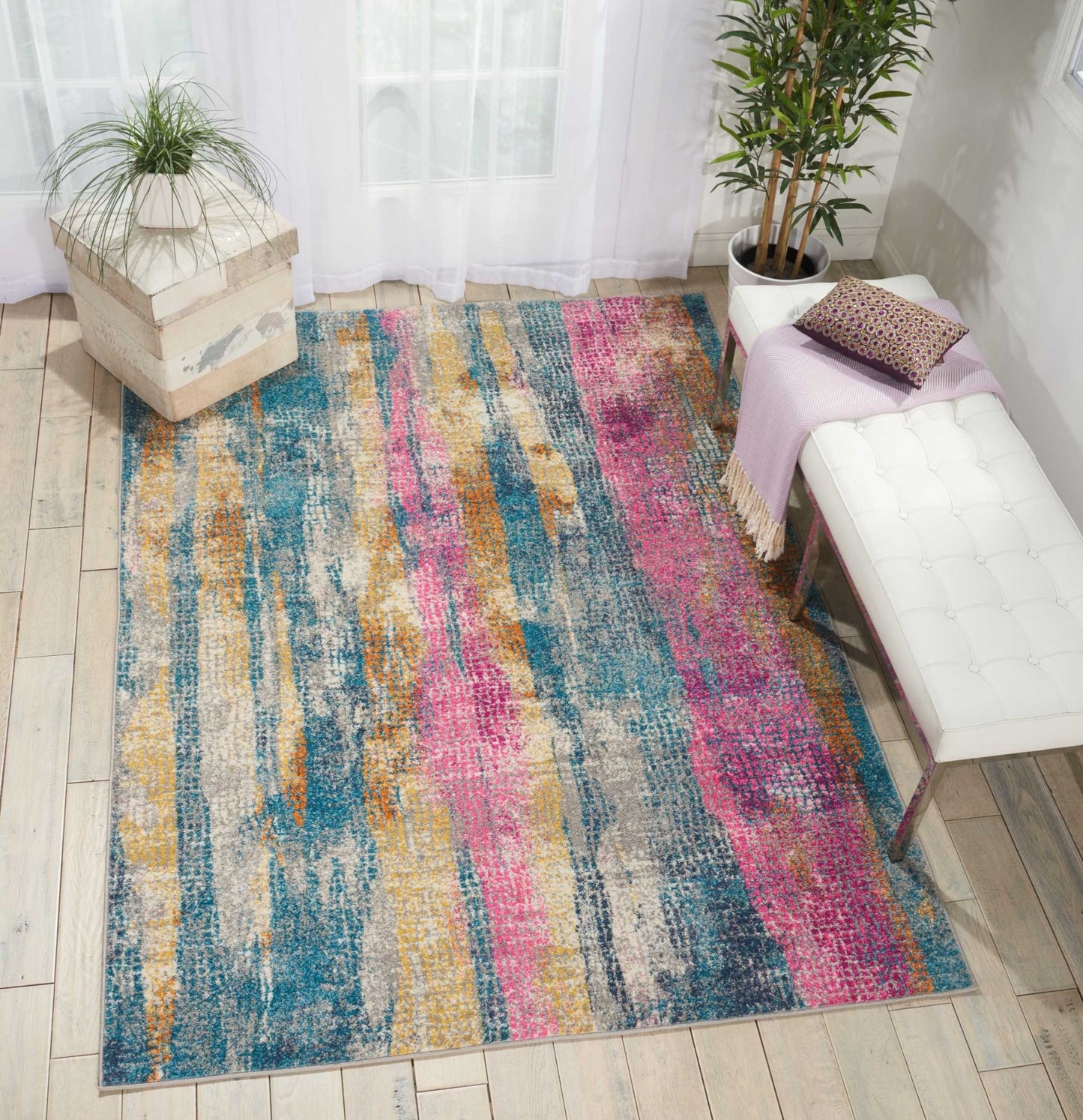 8' X 10' Pink And Blue Abstract Power Loom Area Rug