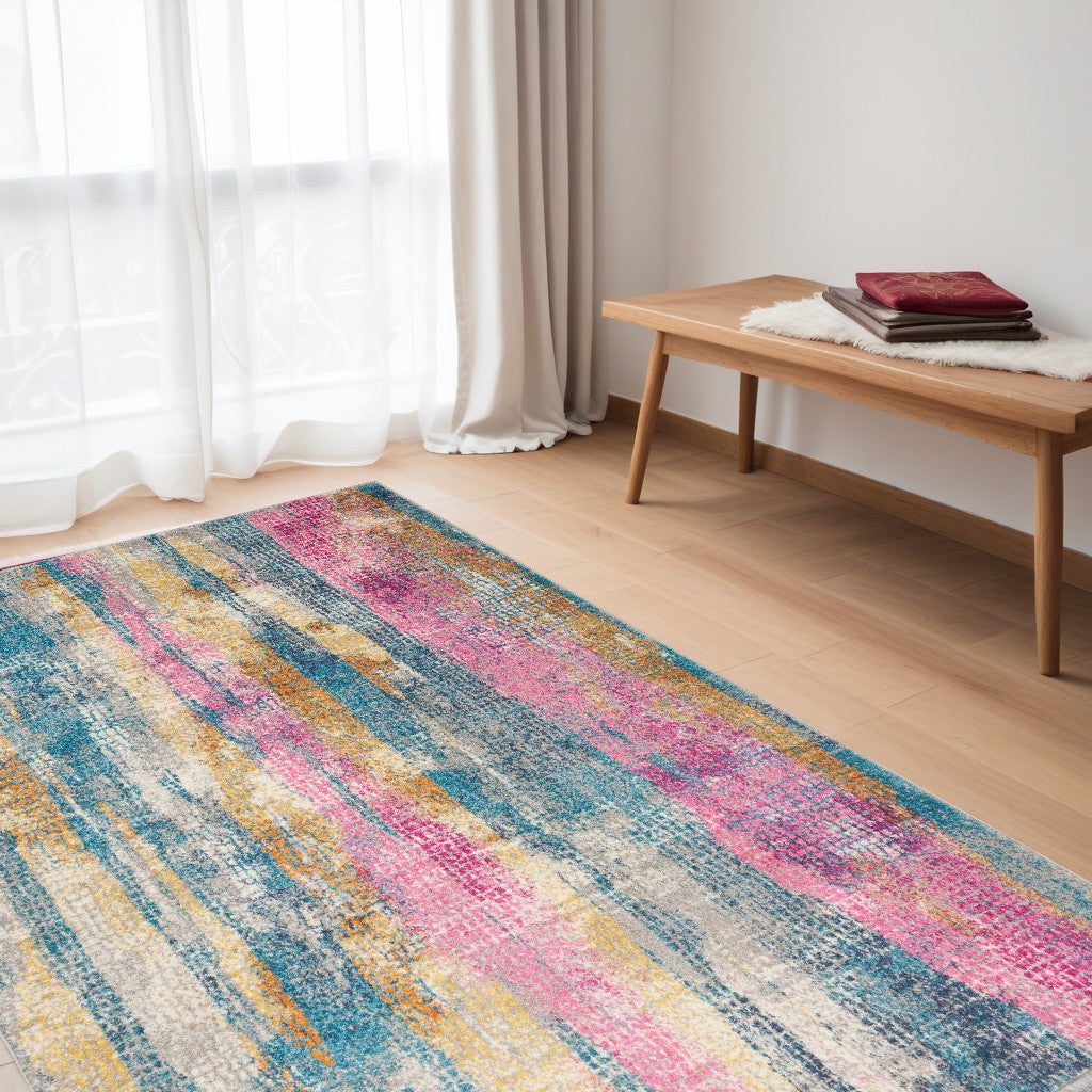 8' X 10' Pink And Blue Abstract Power Loom Area Rug