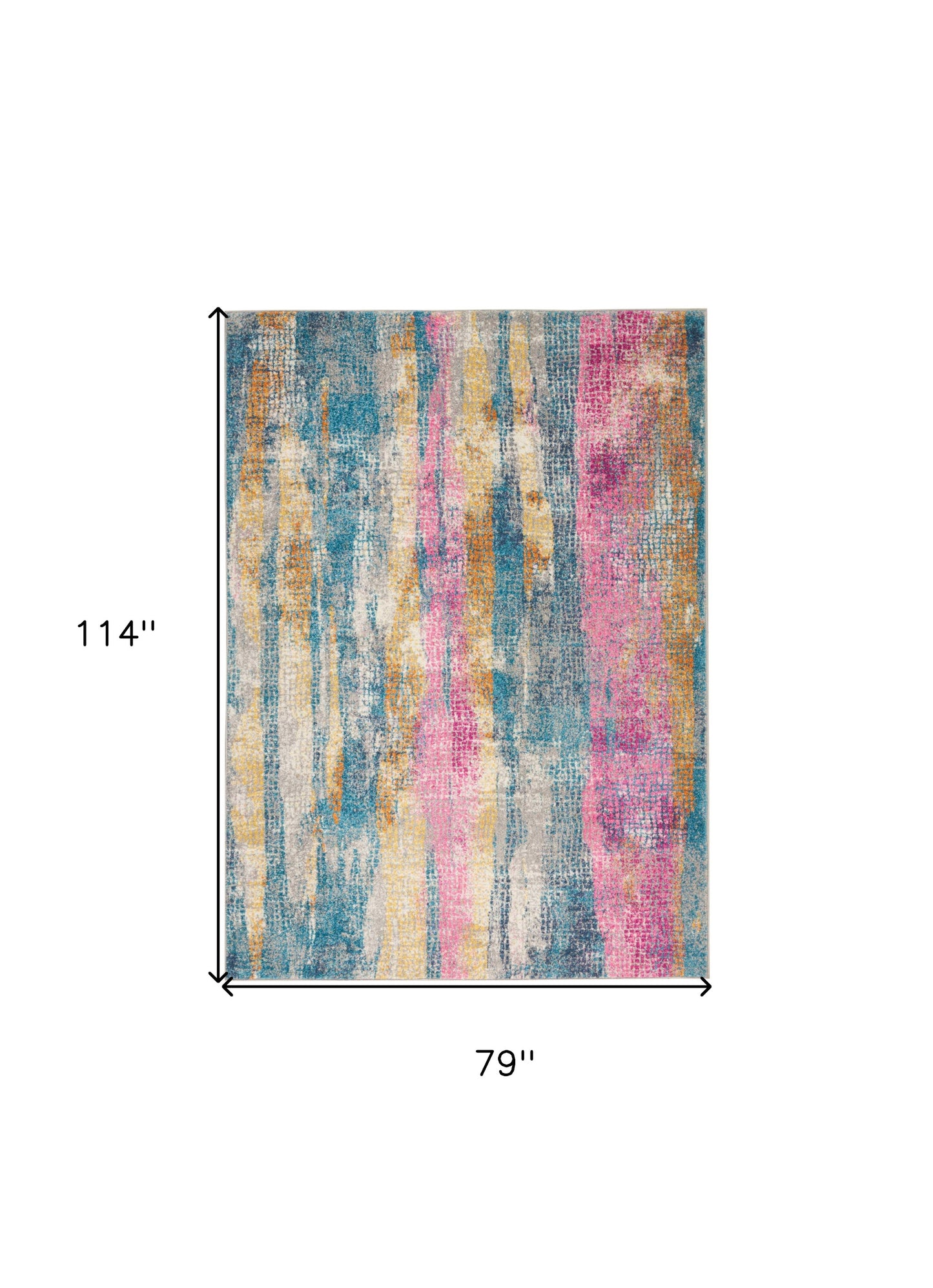 5' X 7' Blue Pink And Gold Abstract Distressed Area Rug