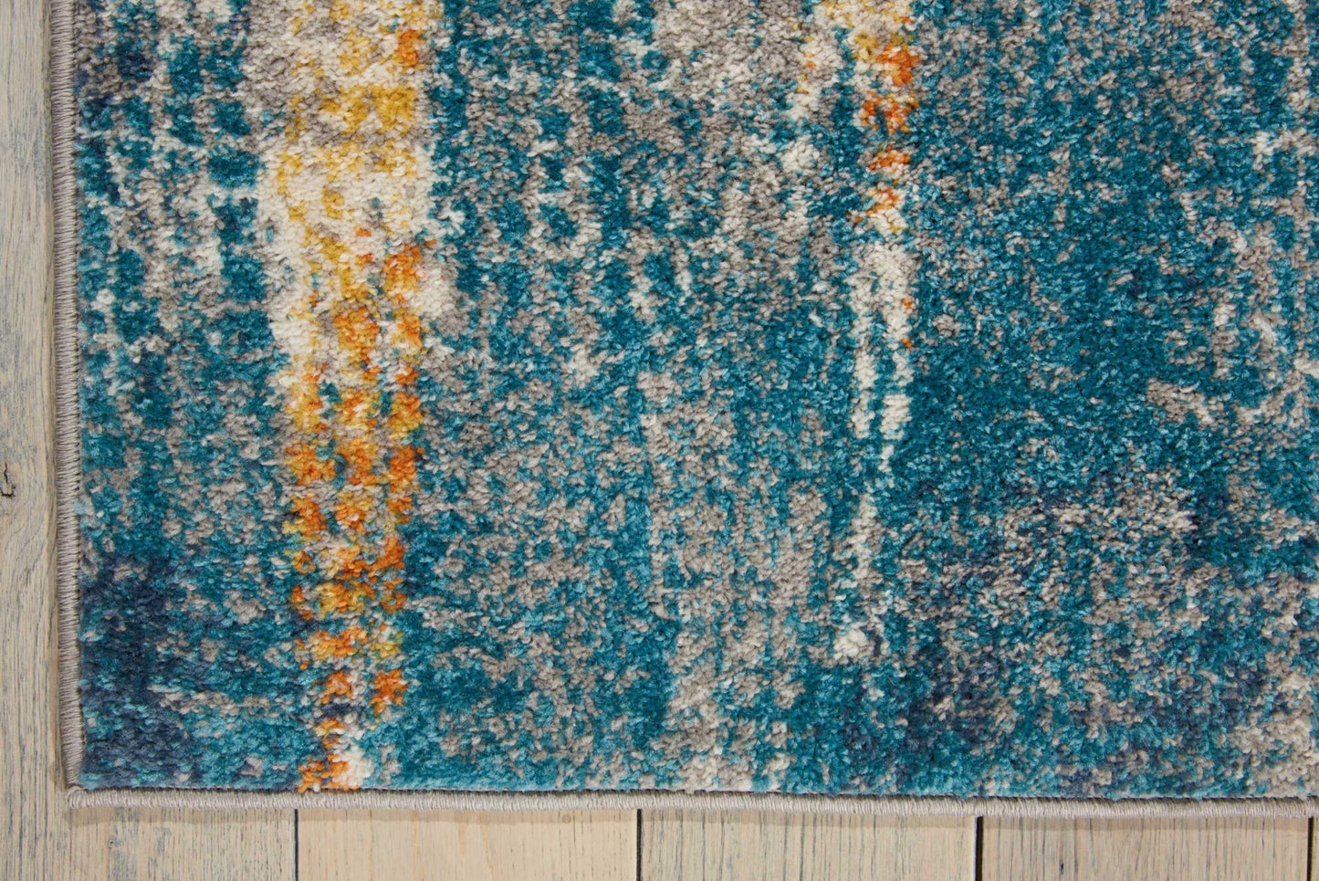 5' X 7' Blue Pink And Gold Abstract Distressed Area Rug