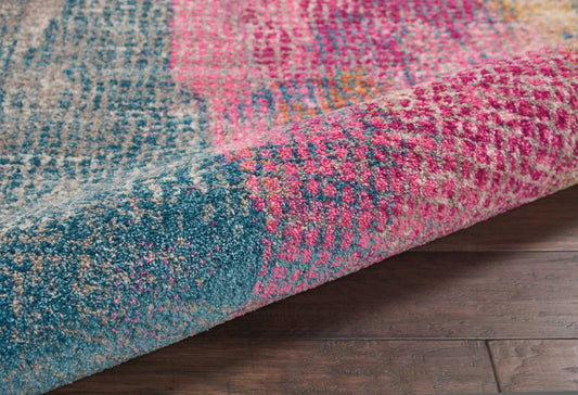 8' Pink And Blue Abstract Power Loom Runner Rug