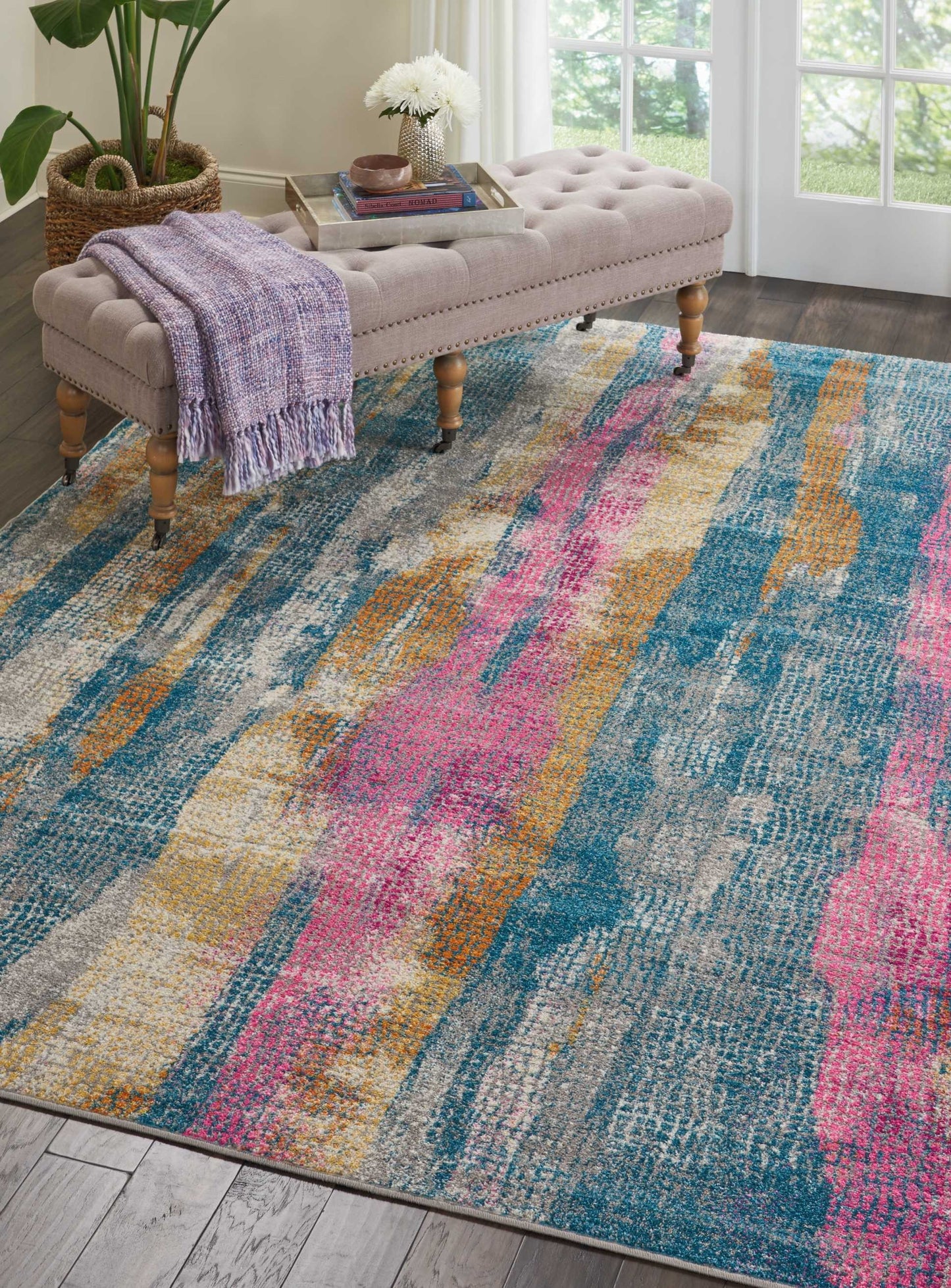 8' X 10' Pink And Blue Abstract Power Loom Area Rug