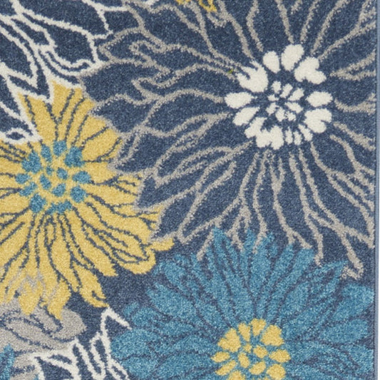 7' X 10' Blue And Gold Floral Area Rug