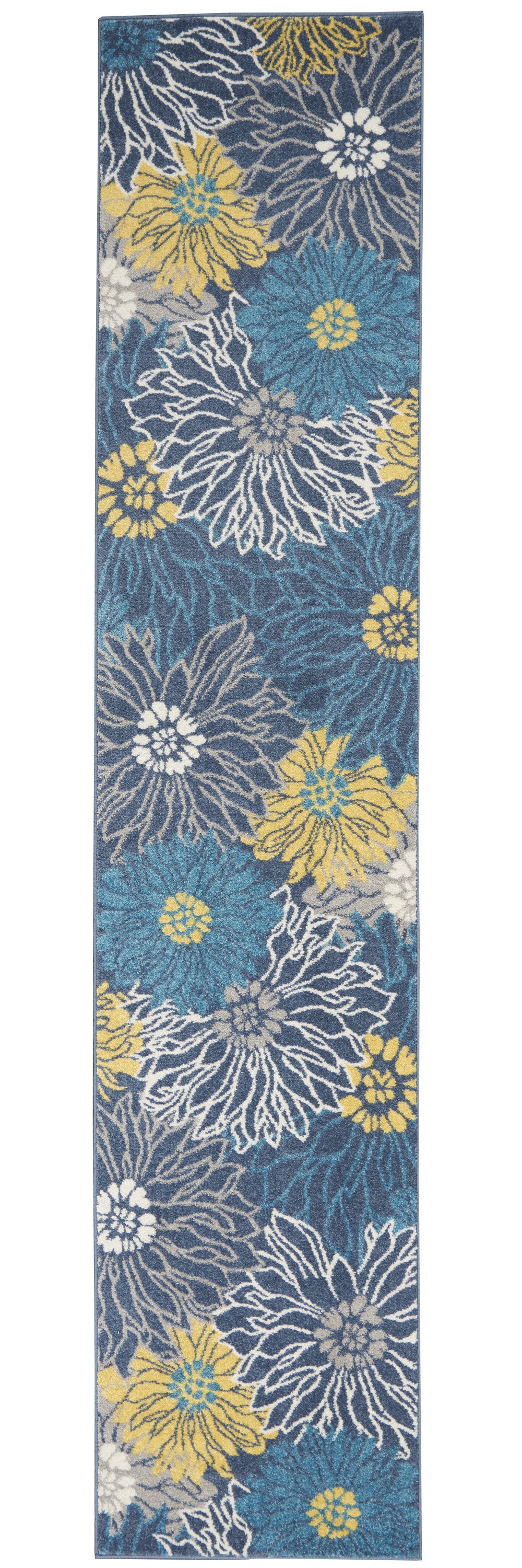 8' Blue Floral Power Loom Runner Rug