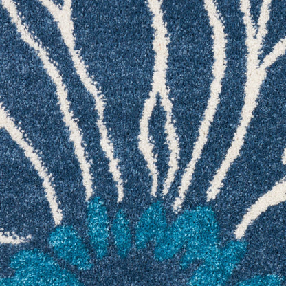 4' Blue And Gold Floral Round Rug