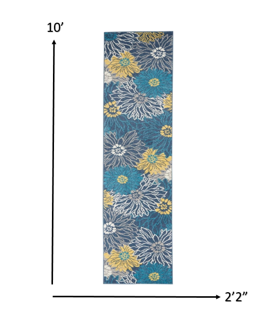 8' Blue Floral Power Loom Runner Rug